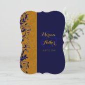 Blauwe en gouden moslimbruiloft of -Verloving Kaart (Staand voorkant)