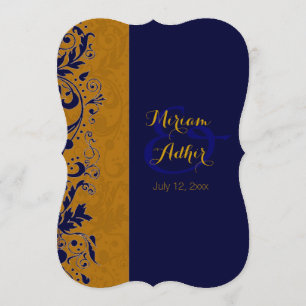 Blauwe en gouden moslimbruiloft of -Verloving Kaart