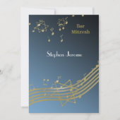 Blauwe en gouden muziek Bar Mitswa Kaart (Voorkant)