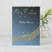 Blauwe en gouden muziek Bar Mitswa Kaart (Staand voorkant)