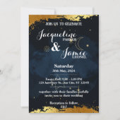 Blauwe en Gouden Nachthemel Illustratieve Bruiloft Kaart (Voorkant)