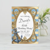 Blauwe en gouden Nautische uitnodiging (Staand voorkant)