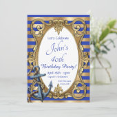 Blauwe en gouden Nautische uitnodiging (Staand voorkant)