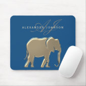 Blauwe en gouden olifant monogram muismat (Met muis)