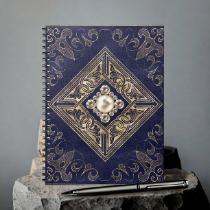 Blauwe en gouden Opulentie geborsteld Embleem Notitieboek