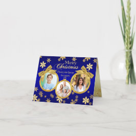 Blauwe en gouden Ornamenten kerstfotokaart Feestdagen Kaart