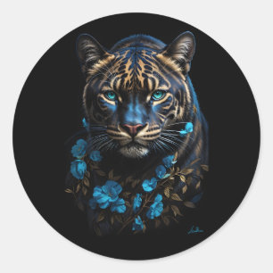 Blauwe en gouden panter ronde sticker