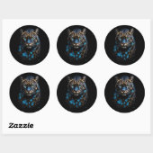 Blauwe en gouden panter ronde sticker (Vel)