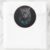 Blauwe en gouden panter ronde sticker (Tas)