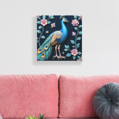 Blauwe en Gouden Pauw Canvas Afdruk (Insitu (Woonkamer))