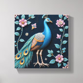Blauwe en Gouden Pauw Canvas Afdruk (Voorkant)