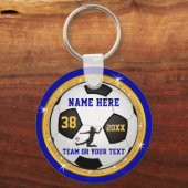 Blauwe en gouden persoonlijke voetbalcadeaus voor  sleutelhanger (Voorkant)