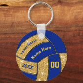 Blauwe en gouden persoonlijke volleybalteamcadeaut sleutelhanger (Voorkant)