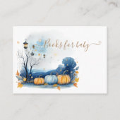 Blauwe en gouden pompoen herfst Baby shower Informatiekaartje (Achterkant)