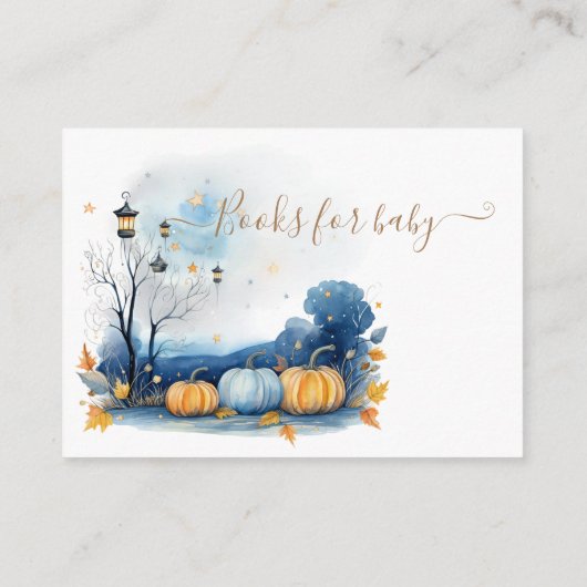 Blauwe en gouden pompoen herfst Baby shower Informatiekaartje (Achterkant)