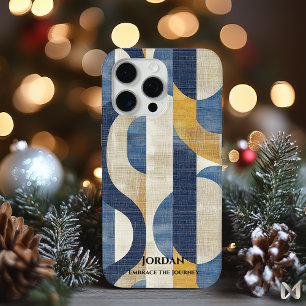 Blauwe en Gouden Rondingen – Artistieke Geometrisc iPhone 15 Pro Max Hoesje