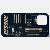 blauwe en gouden RUGGED GEEK Motherboard Tech Case-Mate iPhone Case (Achterkant (horizontaal))