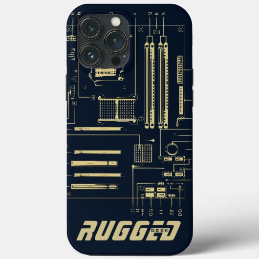 blauwe en gouden RUGGED GEEK Motherboard Tech Case-Mate iPhone Case (Achterkant)