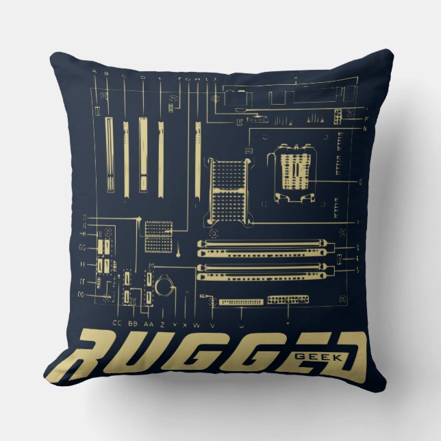 blauwe en gouden RUGGED GEEK Motherboard Tech Kussen (Voorkant)