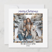 Blauwe en gouden sneeuwpoppen | Familiefoto Kerstm Feestdagenkaart (Voorkant)