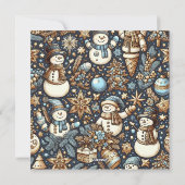 Blauwe en gouden sneeuwpoppen | Familiefoto Kerstm Feestdagenkaart (Achterkant)