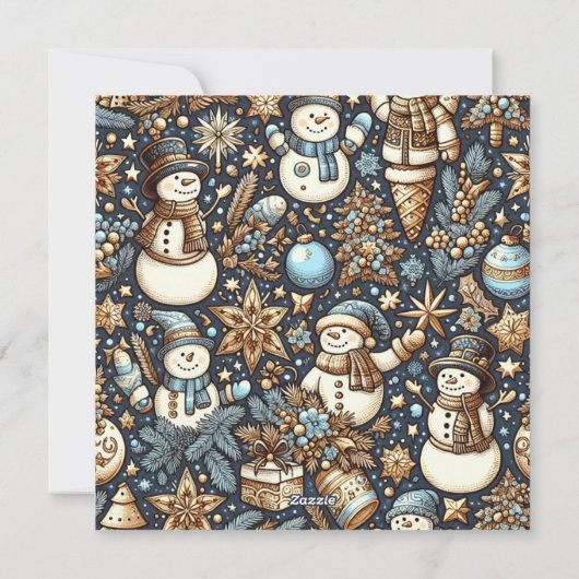 Blauwe en gouden sneeuwpoppen | Familiefoto Kerstm Feestdagenkaart (Achterkant)