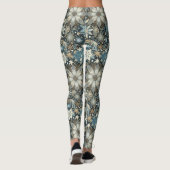 Blauwe en gouden sneeuwvlokken en bloemen vakantie leggings (Achterkant)