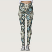 Blauwe en gouden sneeuwvlokken en bloemen vakantie leggings (Voorkant)