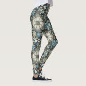 Blauwe en gouden sneeuwvlokken en bloemen vakantie leggings (Rechts)