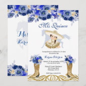 Blauwe en gouden Spaanse roet Charra Quinceanera Kaart (Voorkant / Achterkant)