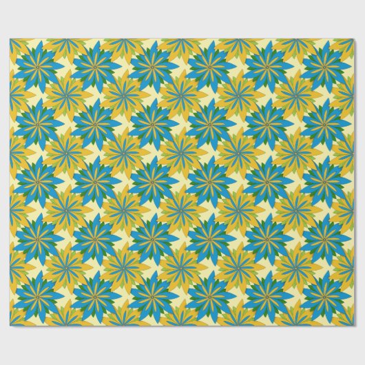 Blauwe en gouden sterkste bloemen cadeaupapier (Vlak)