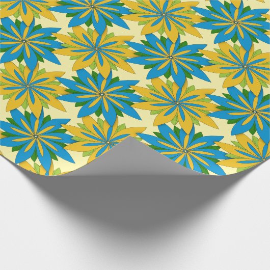 Blauwe en gouden sterkste bloemen cadeaupapier (Hoek)