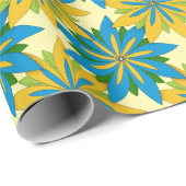 Blauwe en gouden sterkste bloemen cadeaupapier (Rol Hoek)