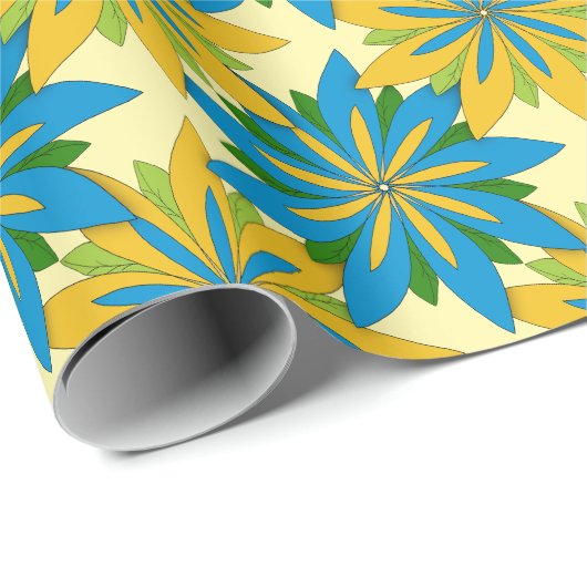 Blauwe en gouden sterkste bloemen cadeaupapier (Rol Hoek)