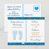 Blauwe en gouden sterren Boy's Baby Shower Uitnodi Uitnodiging Briefkaart (Voorkant / Achterkant)