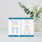 Blauwe en gouden sterren Boy's Baby Shower Uitnodi Uitnodiging Briefkaart (Staand voorkant)
