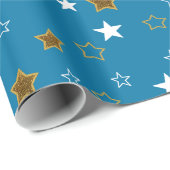 Blauwe en Gouden Sterren Gift Wrap Cadeaupapier (Rol Hoek)