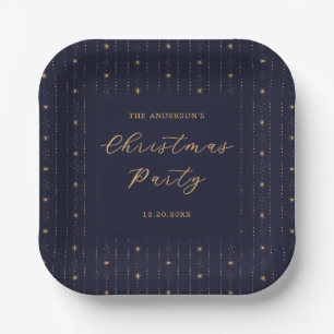 Blauwe en gouden sterren kerstfeest papieren bordje