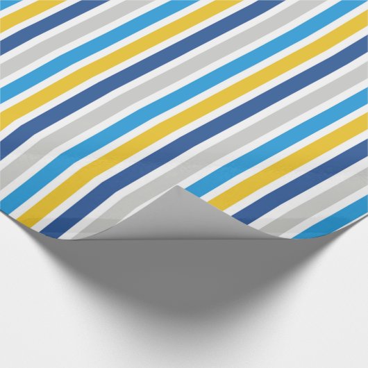 Blauwe en gouden strepen cadeaupapier (Hoek)