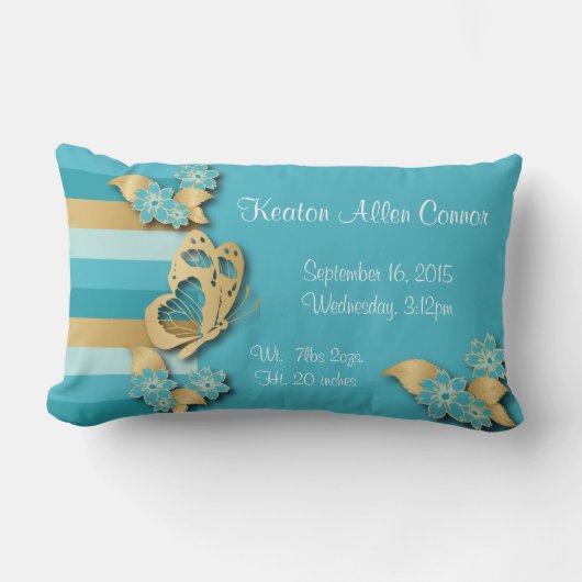 Blauwe en gouden strepen met butterflies voor Baby Kussen (Voorkant)