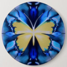 Blauwe en gouden Tie Dye Butterfly Button
