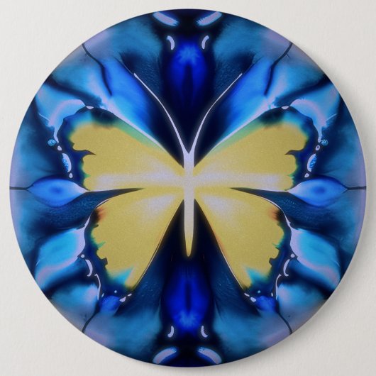 Blauwe en gouden Tie Dye Butterfly Button (Voorkant)