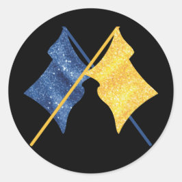 Blauwe en gouden vlaggen ronde sticker