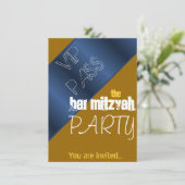 Blauwe en gouden vlek Mitzvah Bar Mitzvah Kaart (Staand voorkant)