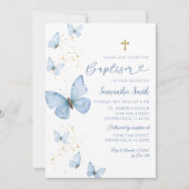 Blauwe en gouden vlinder minimalistische doop kaart (Voorkant)