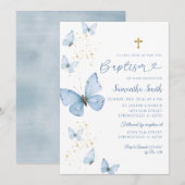 Blauwe en gouden vlinder minimalistische doop kaart (Voorkant / Achterkant)