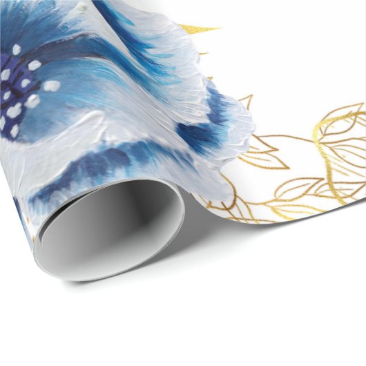 Blauwe en gouden Waterverf Anemone Cadeaupapier (Rol Hoek)