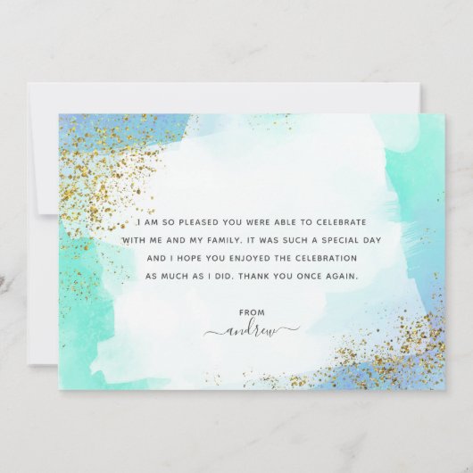 Blauwe en gouden Waterverf Bar Mitzvah Bedankkaart (Achterkant)