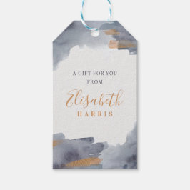 Blauwe en gouden Waterverf Cadeaulabel