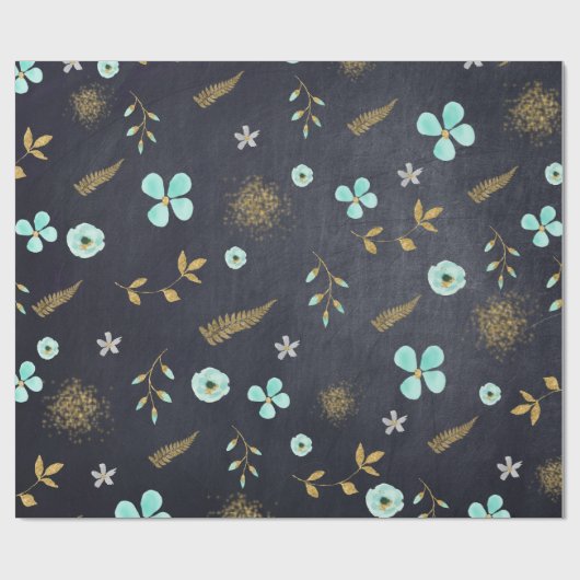 Blauwe en gouden Waterverf Cadeaupapier (Vlak)